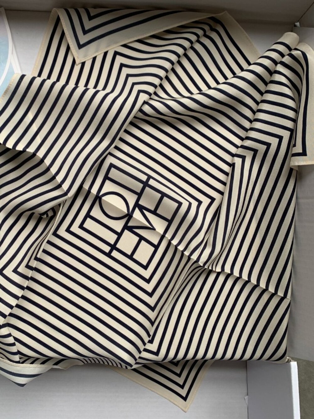 Toteme Monogram Striped Silk Square Scarf 57cm Cream